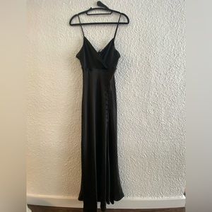 Black satin midi dress